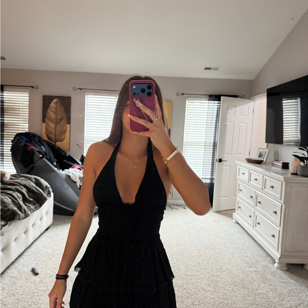 Black Halter Tiered Sundress - Women's Dress